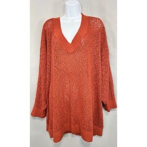 Torrid Womens Orange‎ V-Neck 3/4 Sleeve Open Knit Pullover Sweater Size 5X